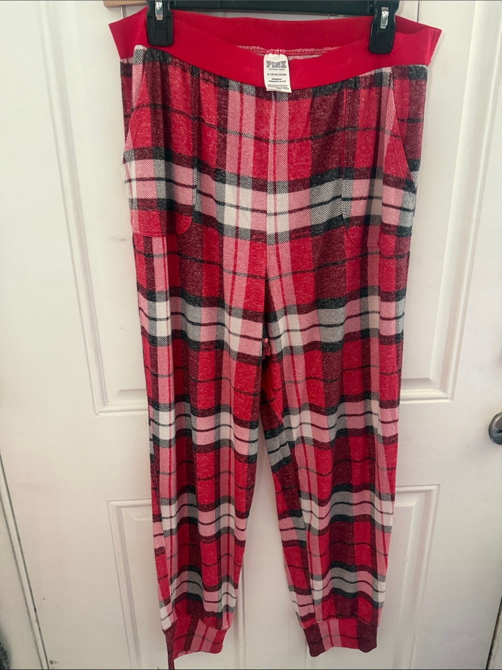 PINK Victoria's Secret Red Pink and Black Plaid Joggers